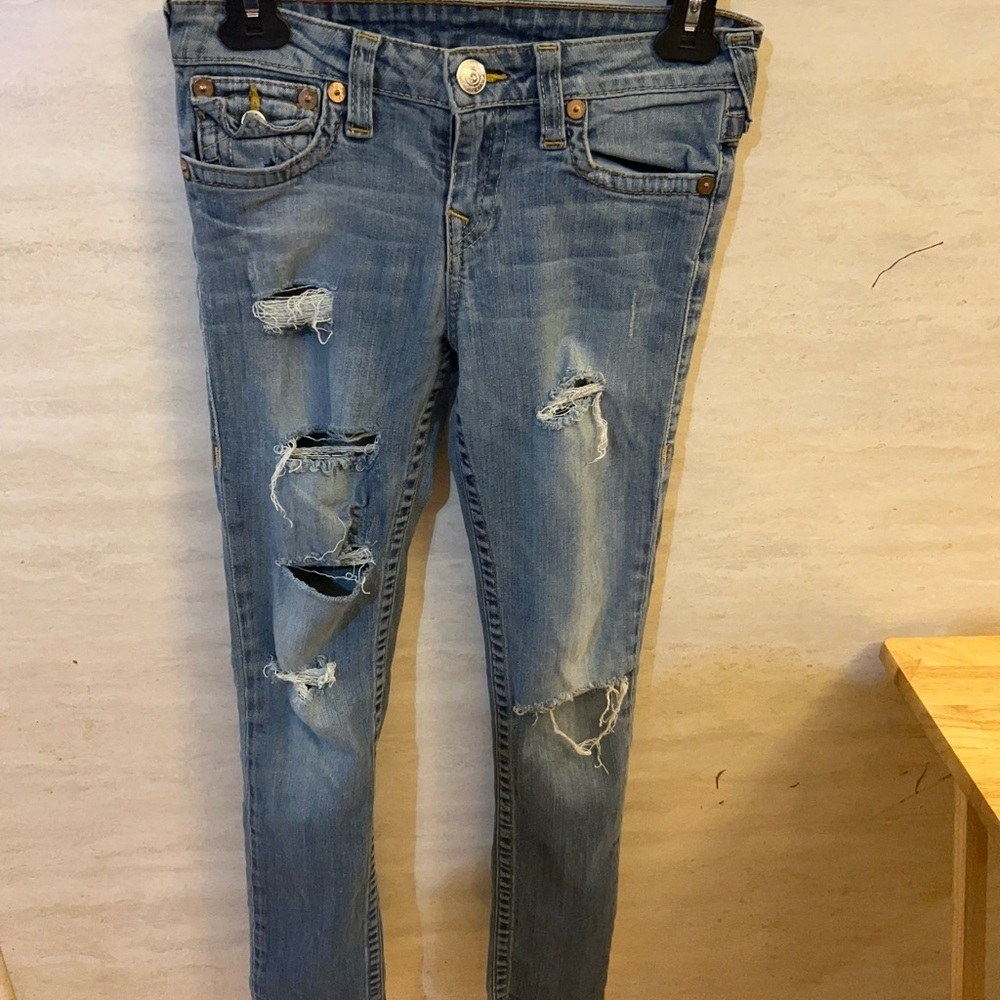 True Religion Distressed Girls Misty Skinny Jeans in Blue